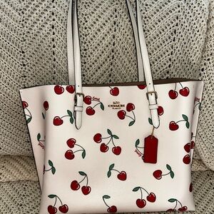 Coach Cherry Print Tote Bag - Cream and Red